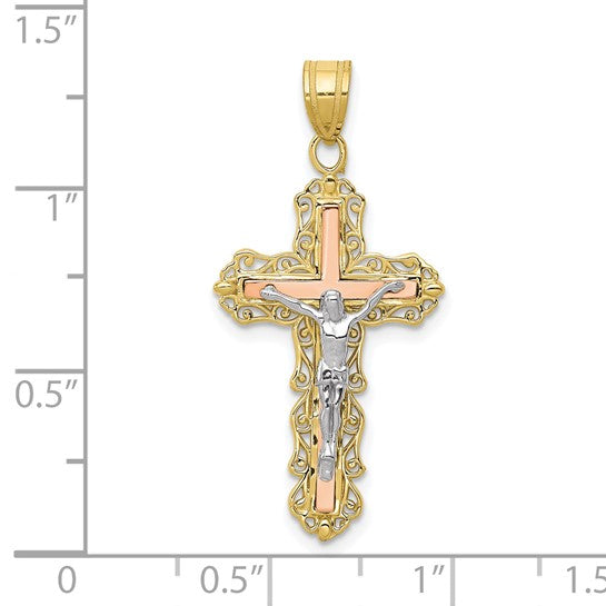 Tri Color Large Gold Crucifix
