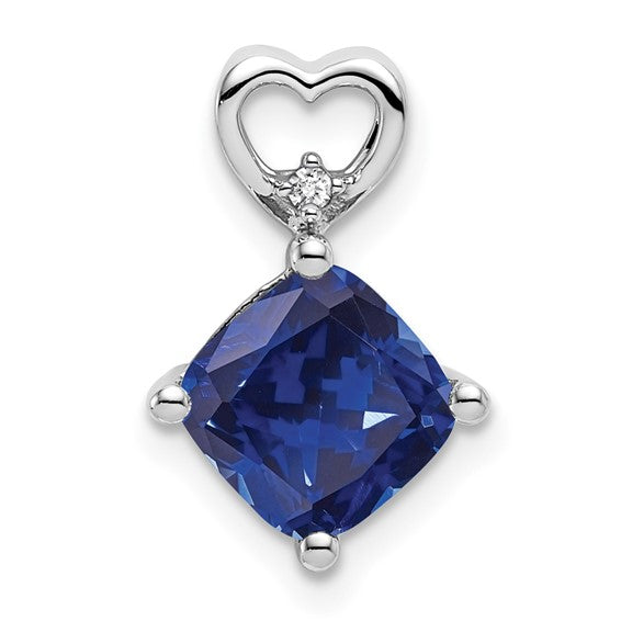 14K White Gold Lab Grown Sapphire Diamond Shape Pendant