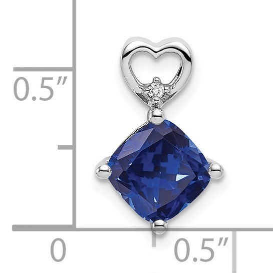 14K White Gold Lab Grown Sapphire Diamond Shape Pendant
