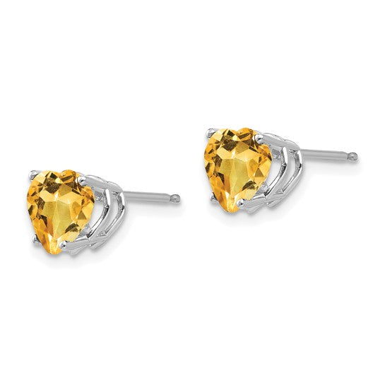 14K White Gold Heart Cut Natural Citrine Earrings