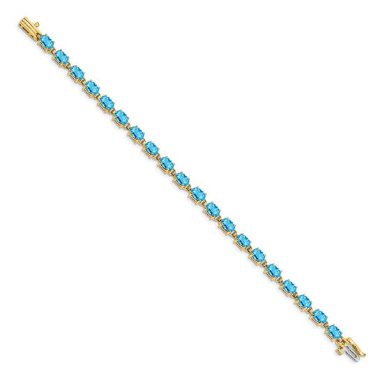 14K Yellow Gold Blue Topaz Oval Stone Bracelet