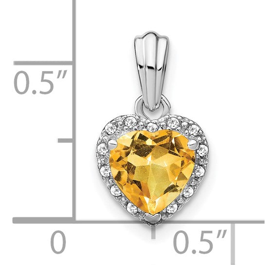 Sterling Silver White Gold Plated Natural 1.5 Carat Natural Citrine & Diamond Pendant