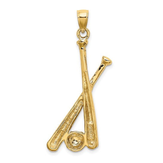 14K Yellow Gold Large Baseball Bat And Ball Pendant