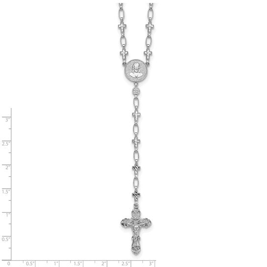 Sterling Silver Rhodium Plated Crucifix Rosary Beads