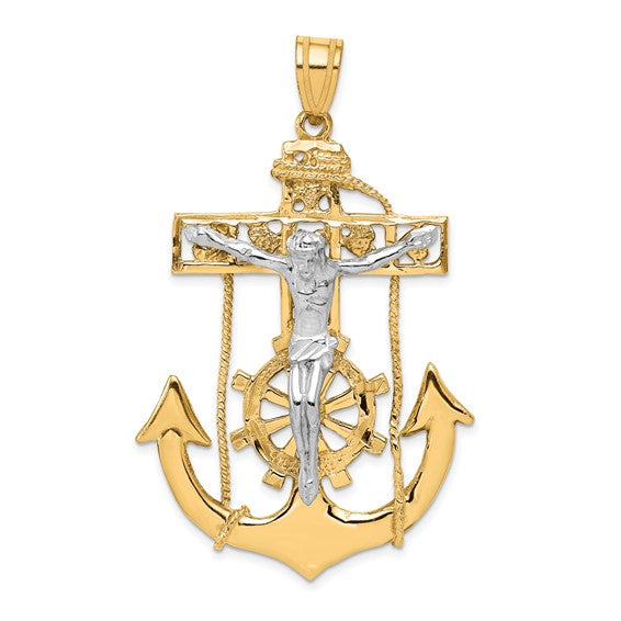 10K/14K Large Jesus Anchor Two Tone Gold