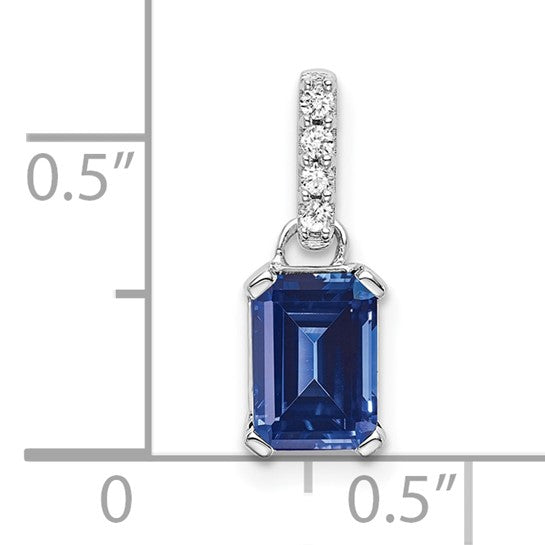 14K White Gold Lab Grown Sapphire Emerald Cut Pendant