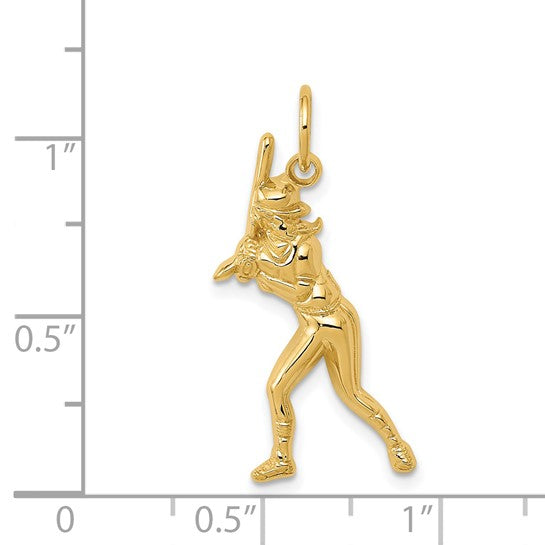 14K Yellow Gold Softball Player Pendant