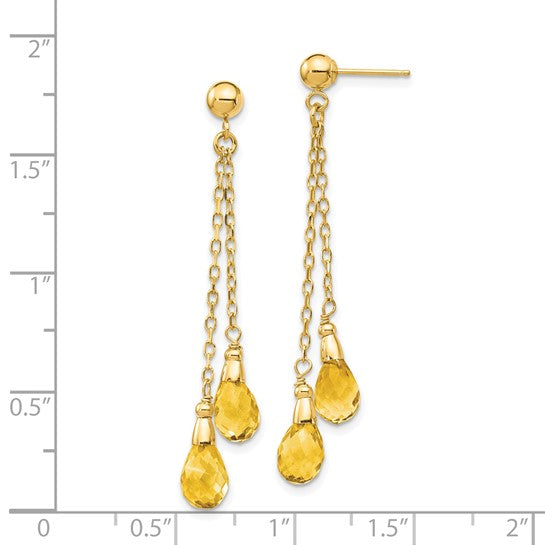 14K Yellow Gold Natural Citrine Chain Dangle Earrings