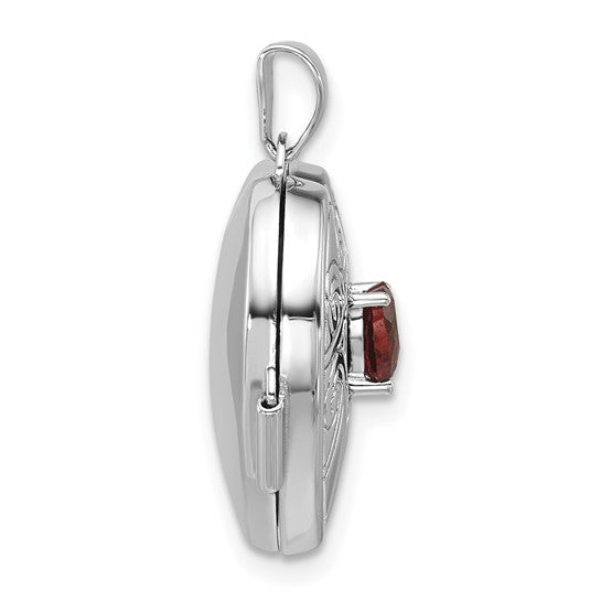 Sterling Silver White Gold Filled Natural Garnet Locket