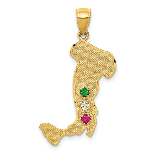 14K Yellow Gold Italian Boot Italy Pendant With Gemstones Emerald/Ruby/White Sapphire