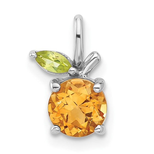 Sterling Silver White Gold Plated Natural Citrine & Peridot Gemstone Orange Fruit Pendant