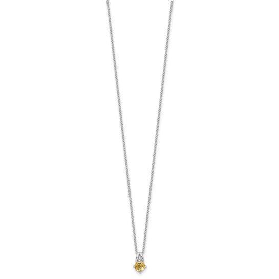 Sterling Silver White Gold Plated Solitaire Natural Citrine Chain & Pendant Set