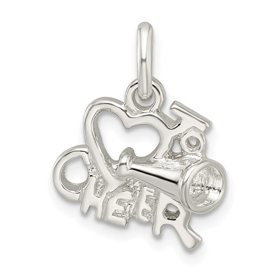Sterling Silver I Love Cheer   Cheerleading Pendant