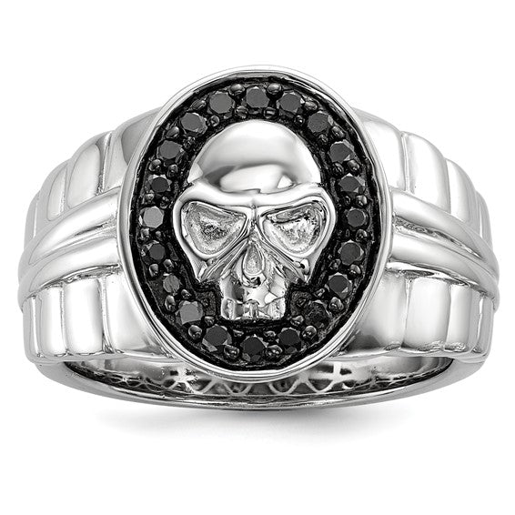 Sterling Silver Skull Black Diamond Men's Ring