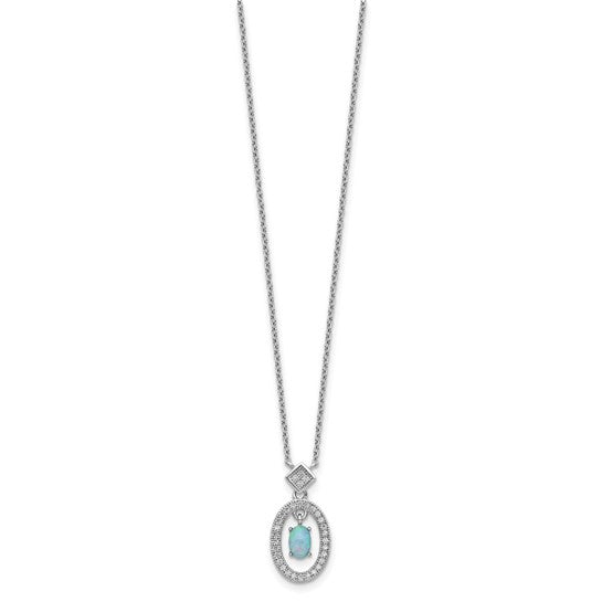 White Gold Over Sterling Silver Lab Created Opal & CZ Halo Chain & Pendant
