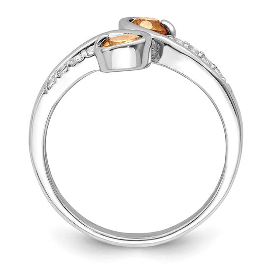 White Gold Plated Sterling Silver Natural Citrine & White Topaz Ring