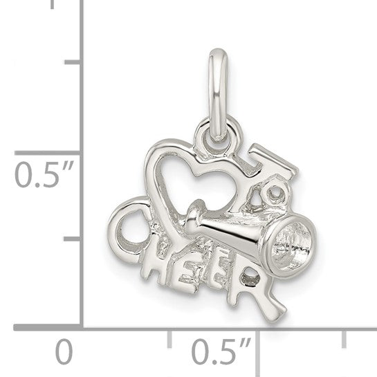 Sterling Silver I Love Cheer   Cheerleading Pendant