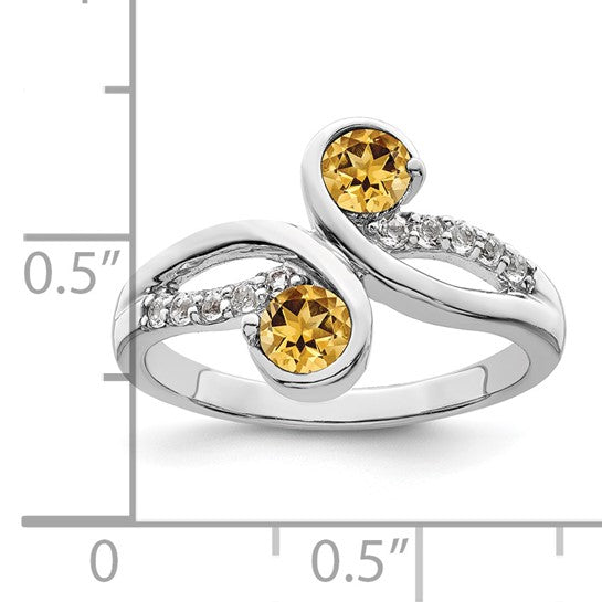 White Gold Plated Sterling Silver Natural Citrine & White Topaz Ring