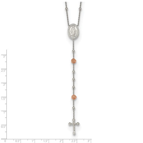 Sterling Silver Rose Gold Rose Flower Rosary Beads