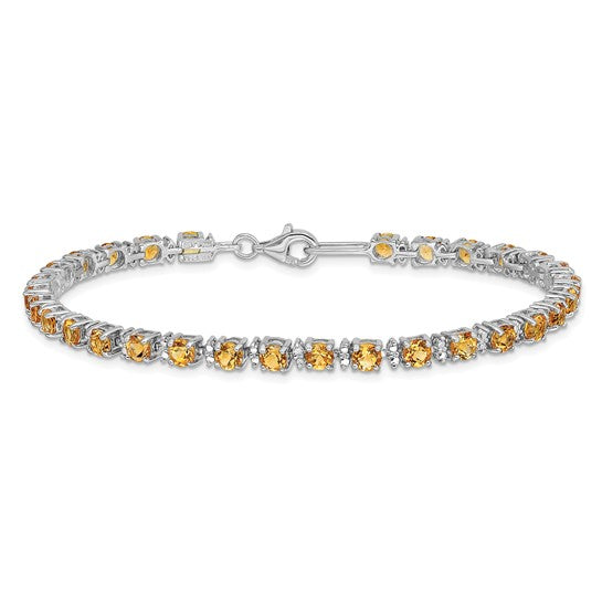 White Gold Filled Sterling Silver Natural Citrine & Diamond Tennis Bracket