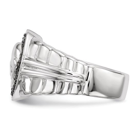 Sterling Silver Skull Black Diamond Men's Ring