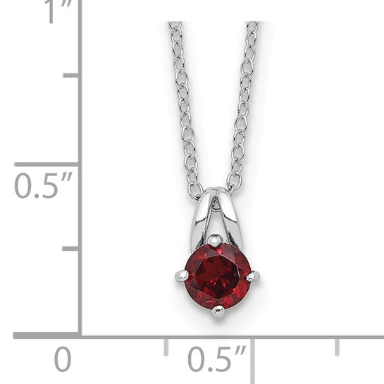 Sterling Silver White Gold Plated Natura Garnet Circle Cut Necklace