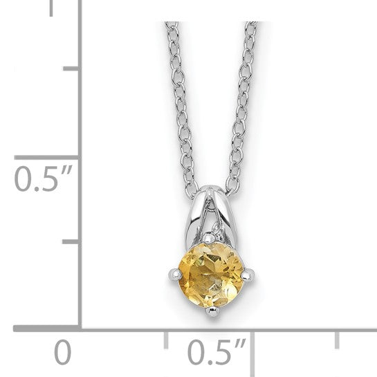 Sterling Silver White Gold Plated Solitaire Natural Citrine Chain & Pendant Set