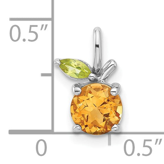 Sterling Silver White Gold Plated Natural Citrine & Peridot Gemstone Orange Fruit Pendant