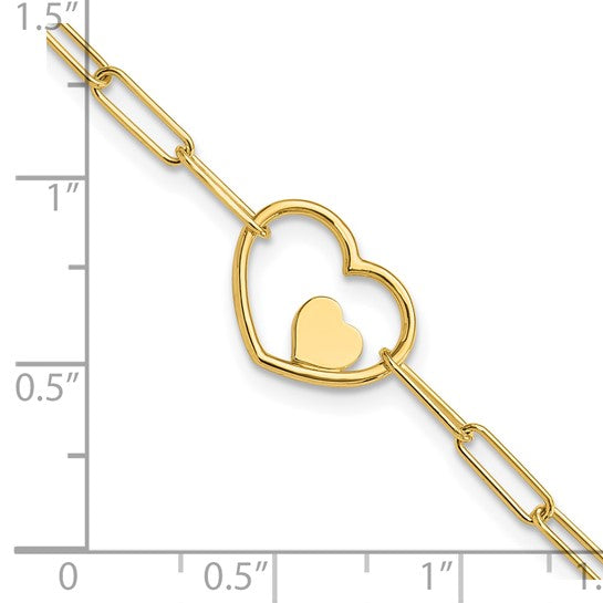 14K Yellow Gold Paperclip Double Heart Bracelet