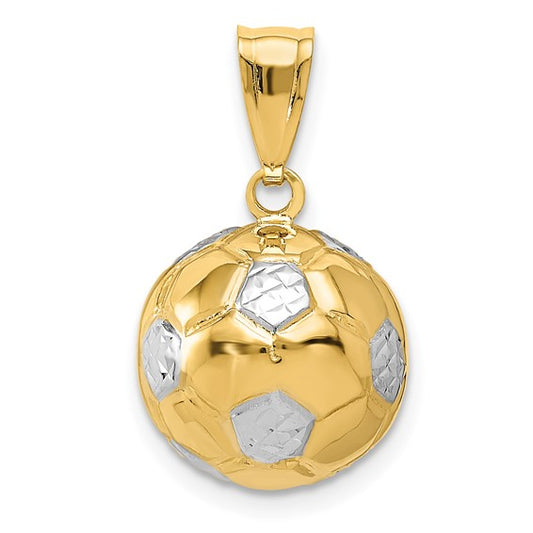 14K 3D Yellow Gold White Gold Two Toned Soccer Ball Pendant
