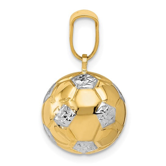 14K 3D Yellow Gold White Gold Two Toned Soccer Ball Pendant