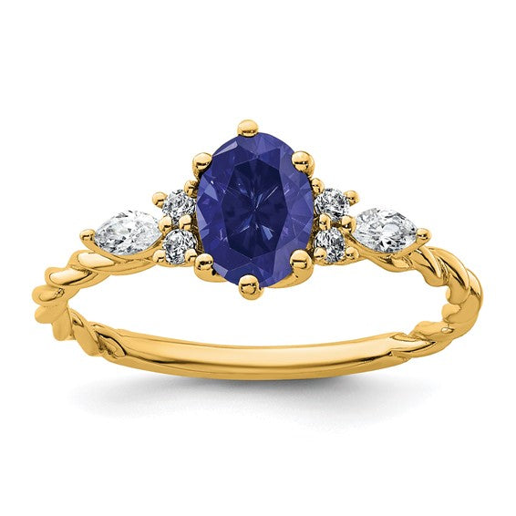 14K White Gold Yellow Gold Twisted Lab Grown Sapphire Ring Size 7