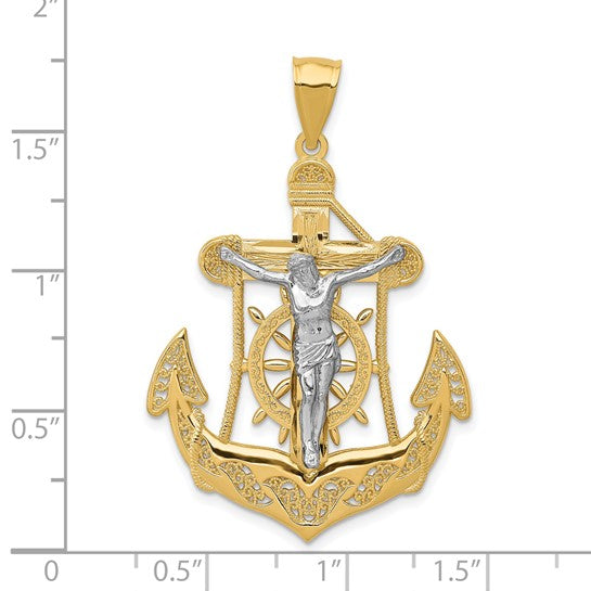 14K Tow Toned Gold Jesus Anchor Pendant