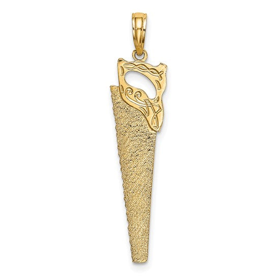 10K Yellow Gold Carpenter Hand Saw Pendant