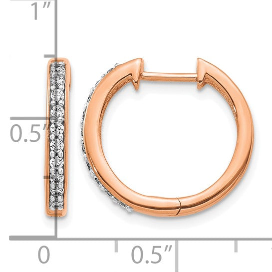 14K Rose Gold 1/4 Carat Diamond Hoop Earrings