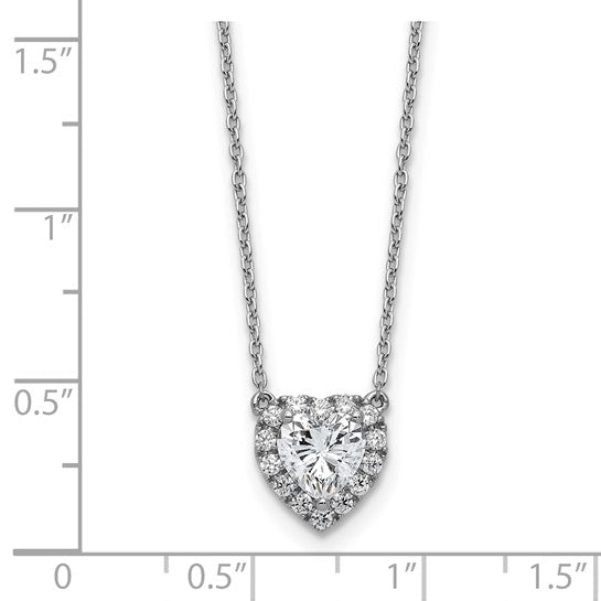14K White Gold 1 1/5 Carat Lab Grown Diamond Heart Halo Necklace