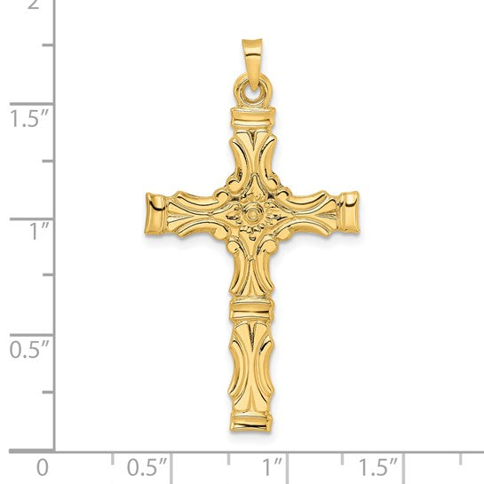 14K Yellow Gold Carved Cross Pendant