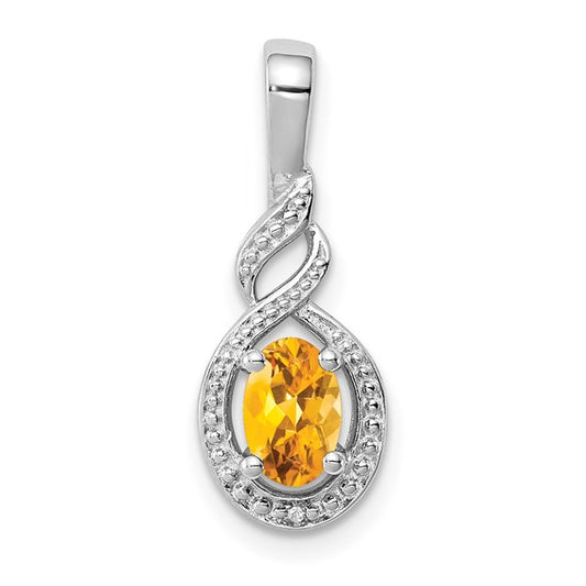 Sterling Silver White Gold Plated Pave .5 Carat Natural Citrine & Diamond Pendant