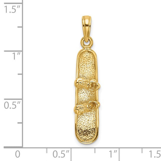14K Yellow Gold 3D Snow Board