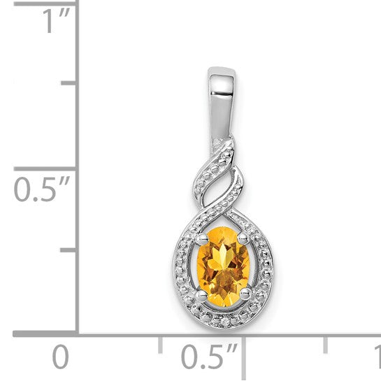 Sterling Silver White Gold Plated Pave .5 Carat Natural Citrine & Diamond Pendant