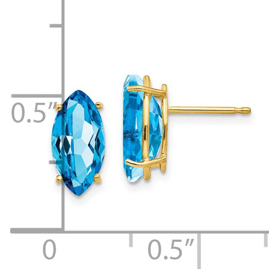 14K White/Yellow Gold Marquis Cut Blue Topaz Earrings