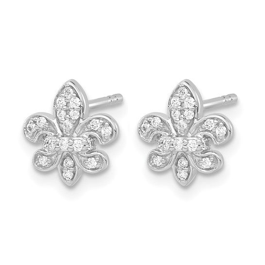 14K White/Yellow Gold 1/6 Carat Diamond Fleur De Lis Post Earrings
