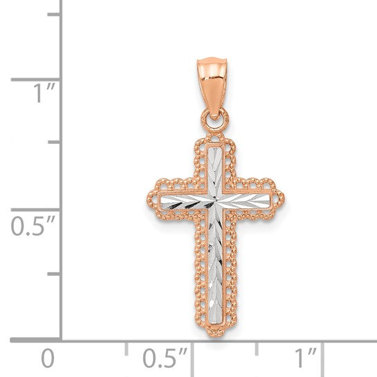 14K Rose Gold Two Tone Cross