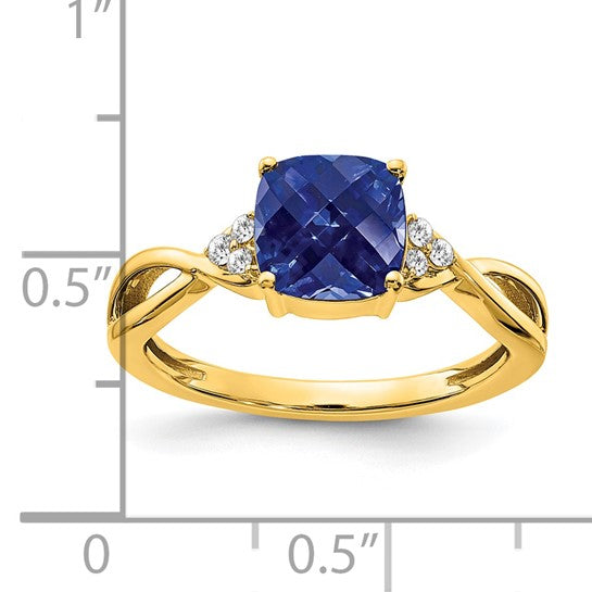 14K Yellow Gold White Gold Lab Grown Checkerboard Sapphire Ring Size 7
