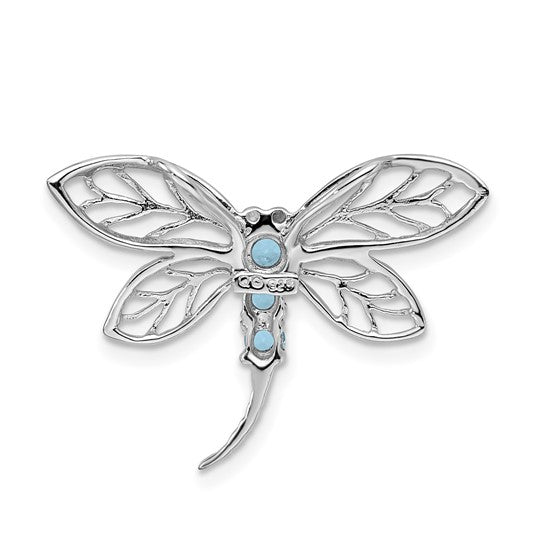 White Gold Filled Sterling Silver Blue Topaz Dragonfly Pendant