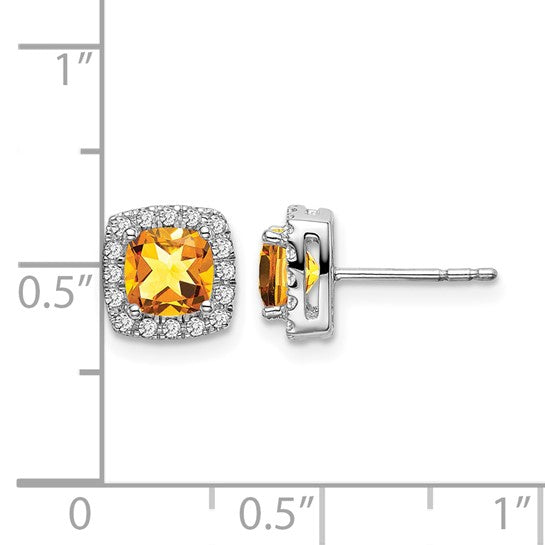 14K White Gold .5 Carat Natural Citrine Squared Diamond Halo Earrings