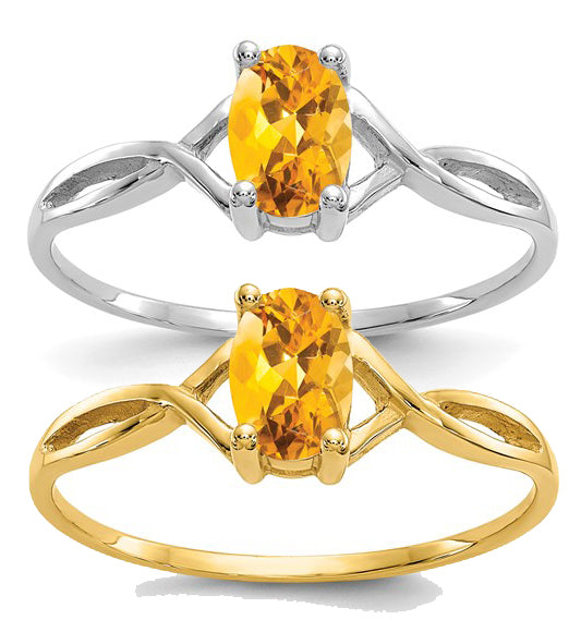 10K/14K White/Yellow Gold Oval Natural Citrine Cut Out Ring