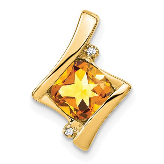 10K/14K Yellow/White Gold 1.25 Carat Natural Citrine & Diamond Chain Slide Pendant