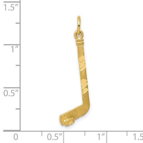 10K Yellow Gold Hockey Stick With Puck Pendant
