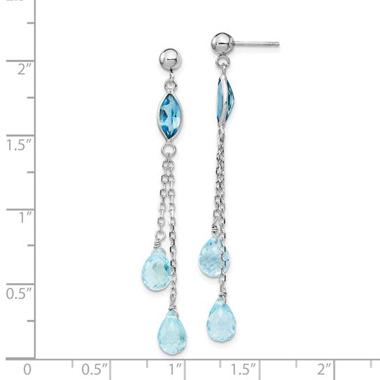 14K White Gold Chain Blue Topaz Dangle Earrings